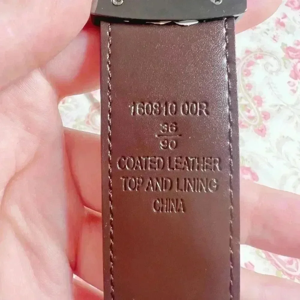 Men's Black Pebbled Leather Belt Gunmetal Buckle Brown Interior Size 36